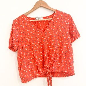 Madewell Red Floral Tie Front Top